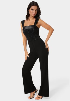 Straight Flare Leg Lace Corset Jumpsuit